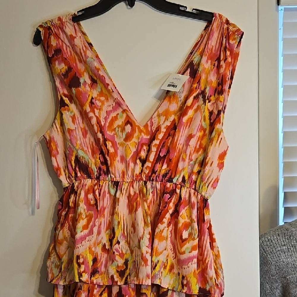 NWT. Maxi Dress TCEC Vibrant Multicolor Sleeveless Tiered Dress Size Large